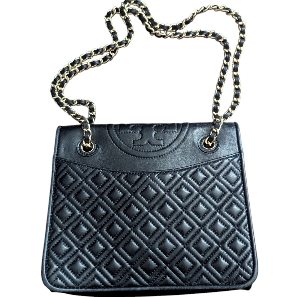 HP. Tory Burch Black Leather Fleming Shoulder Bag